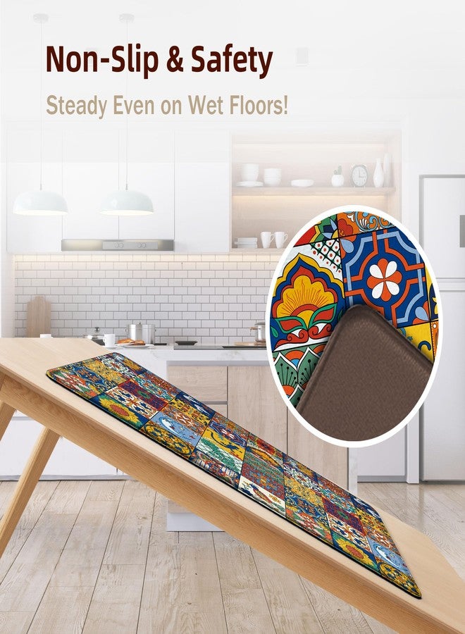 Tritard Boho Kitchen Mats for Floor 2 Pcs Colorful Ceramic Kitchen Rugs Non-Skid Waterproof Anti Fatigue Mats for Kitchen Floor PVC Kitchen Floor Mat for Sink,Laundry,Office,17.3x28+17.3x47 Inch - Image 5
