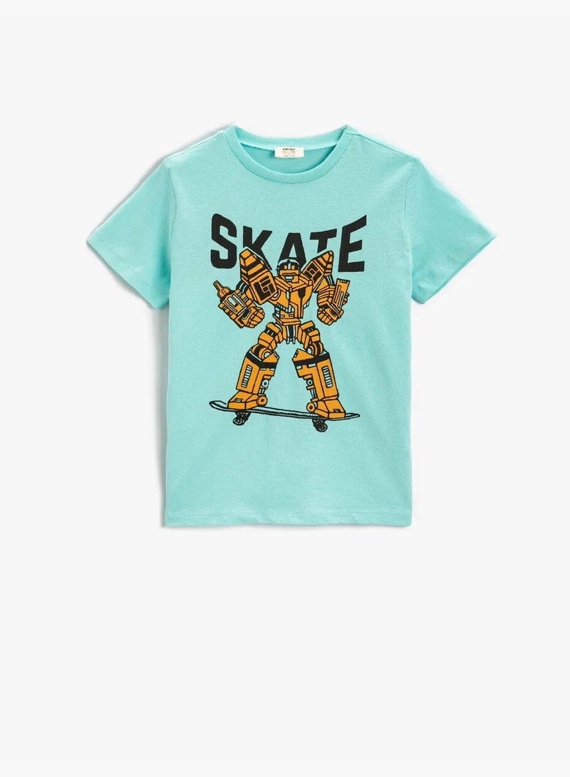 KOTON Robot Printed Short Sleeve T-Shirt Cotton