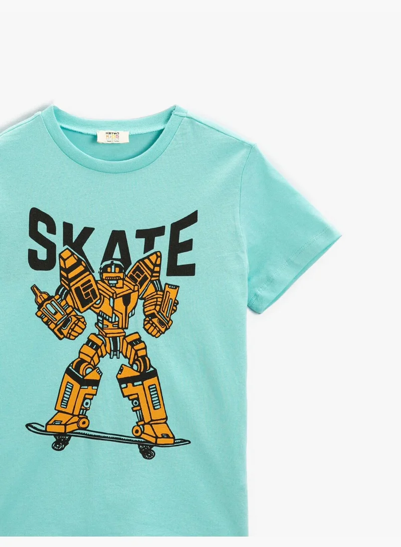 KOTON Robot Printed Short Sleeve T-Shirt Cotton