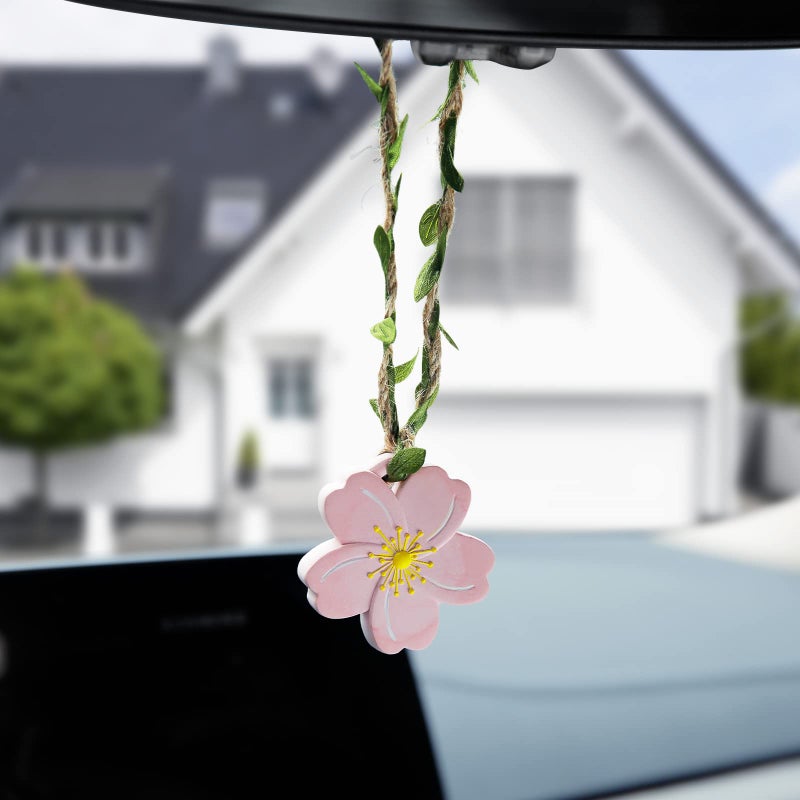 YGMONER Sakura Car Mirror Hanging Ornaments - 2.3" Cherry Blossom Flower Interior Rear View Mirror Decor Accessories for Women - Image 1