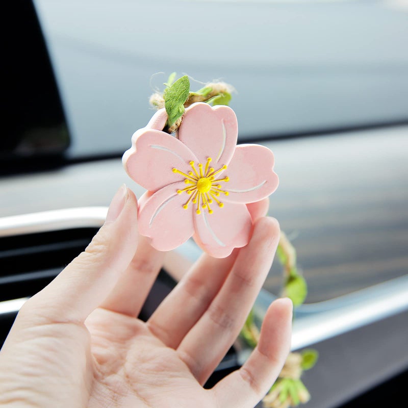 YGMONER Sakura Car Mirror Hanging Ornaments - 2.3" Cherry Blossom Flower Interior Rear View Mirror Decor Accessories for Women - Image 3