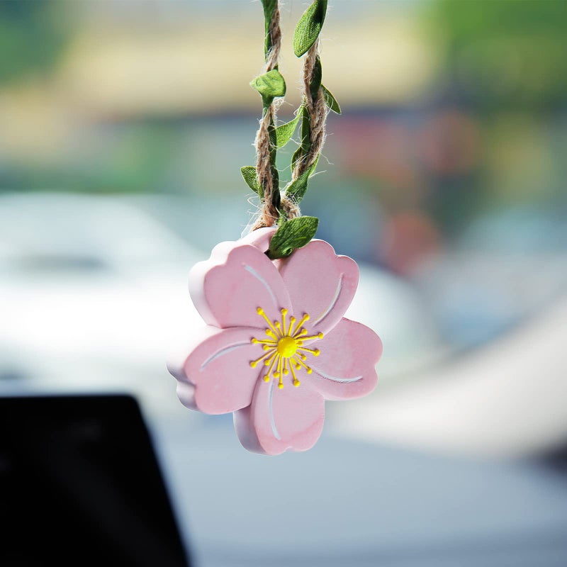 YGMONER Sakura Car Mirror Hanging Ornaments - 2.3" Cherry Blossom Flower Interior Rear View Mirror Decor Accessories for Women - Image 2