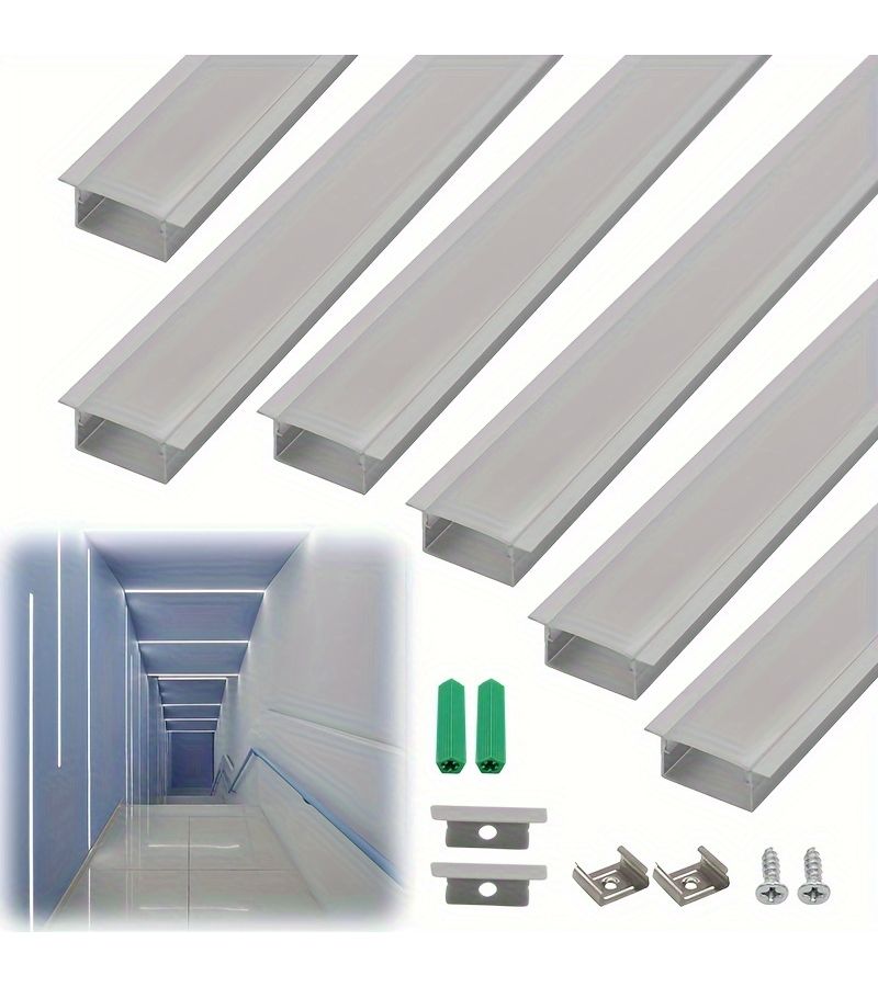 6pcs 165ft 05m 20x10mm Recessed Flanged LED Channel System Fitted With Milky White Diffuser Cover Silvery U Shaped LED Profile Housing Track Perfect For LED Strip Light Sections No Light Source Included Nonelectrified - Image 5