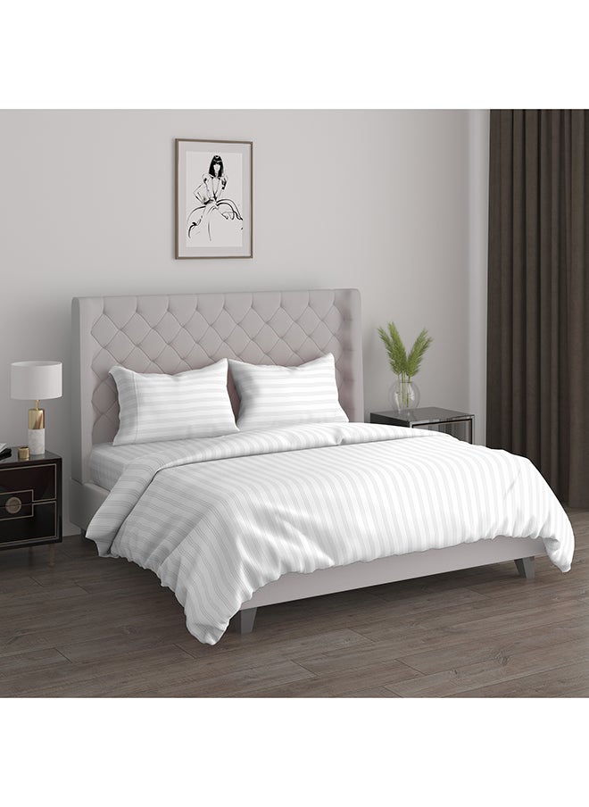امبرا طقم لحاف قطن كينج مخطط 3 قطع 220*240, أبيض  - Image 1
