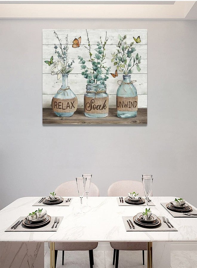 Tijuboni Farmhouse Bathroom Decor Wall Art Rustic Eucalyptus Pictures Canvas Prints Country Relax Soak Unwind Bathroom Sign Green Botanical Butterfly Artwork Modern Home Decor Ready to Hang 16"x24" - Image 3
