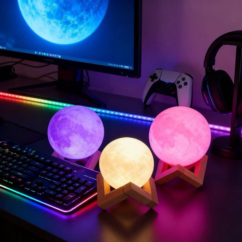 Creative Bedside Atmosphere Moon Night Light Bedroom Sleep Light Net Red Moon Starry Sky Pat Charging Atmosphere Desk Lamp - Image 3