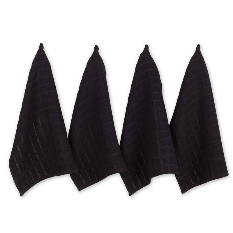 DII Basic Terry Collection Windowpane Dishtowel Set 16x26 Black Solid 4 Piece