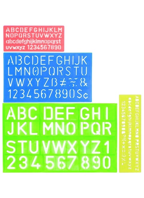 4 Pieces Letter Stencils Set, Plastic Alphabet Stencil Letters Number Stencils Ruler Guide Lines for Kids Drawing Stencil Painting Learning DIY 4 Colors with 4 Size