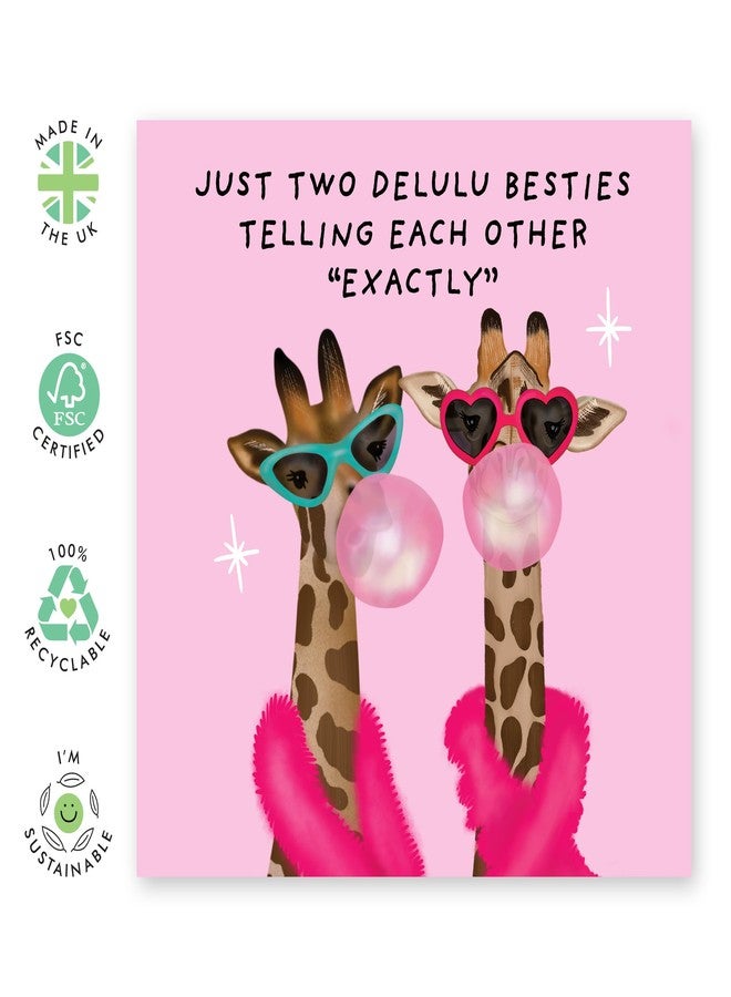 CENTRAL 23 BFF Birthday Card - 'Delulu Besties' - Gifts for Close Friends, Best Friends, Girlfriends, Sister, Ladies - Sassy Giraffes - Comes with Fun Stickers - Image 2