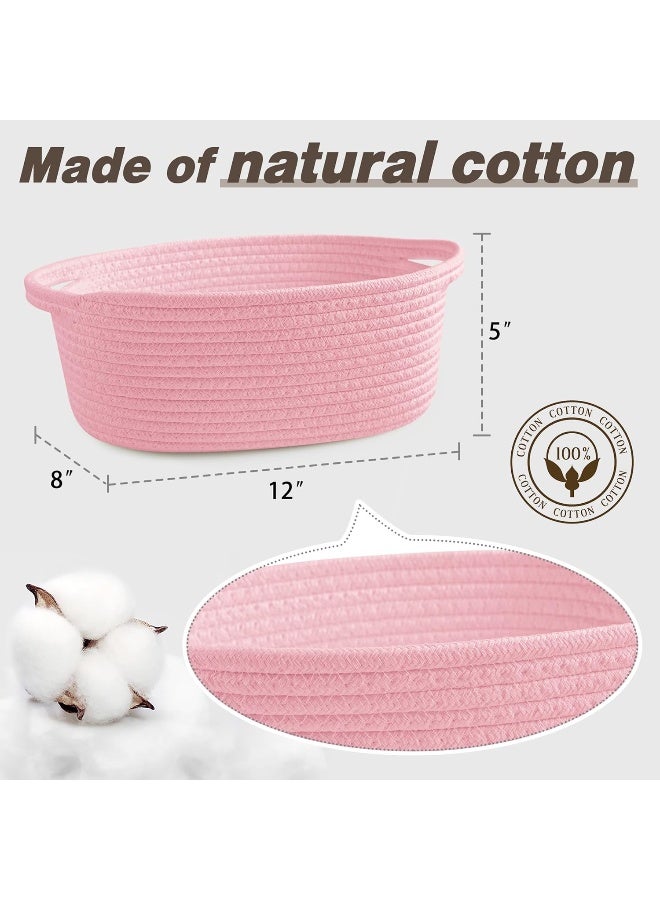 Pro Goleem Small Woven Basket with Gift Bags and Ribbons Durable Baskets for Gifts Empty Small Rope Basket for Storage 12"X 8" X 5" Baby Toy Basket with Handles, Pink - Image 4