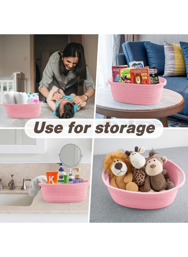 Pro Goleem Small Woven Basket with Gift Bags and Ribbons Durable Baskets for Gifts Empty Small Rope Basket for Storage 12"X 8" X 5" Baby Toy Basket with Handles, Pink - Image 5