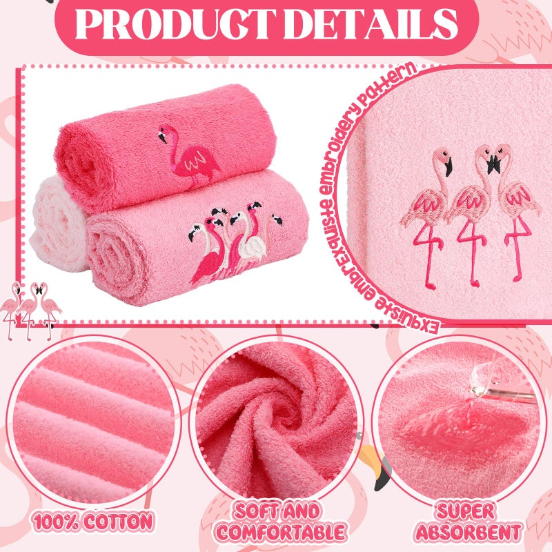 Hahafelt 3 Pack Pink Flamingo Hand Towels for Bathroom 100% Cotton Embroidered Beach Bathroom Towels 13.78 x 29.53 Inch Soft Absorbent (Pink, Flamingo) - Image 3