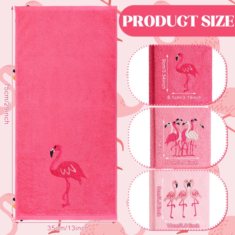 Hahafelt 3 Pack Pink Flamingo Hand Towels for Bathroom 100% Cotton Embroidered Beach Bathroom Towels 13.78 x 29.53 Inch Soft Absorbent (Pink, Flamingo) - Image 2