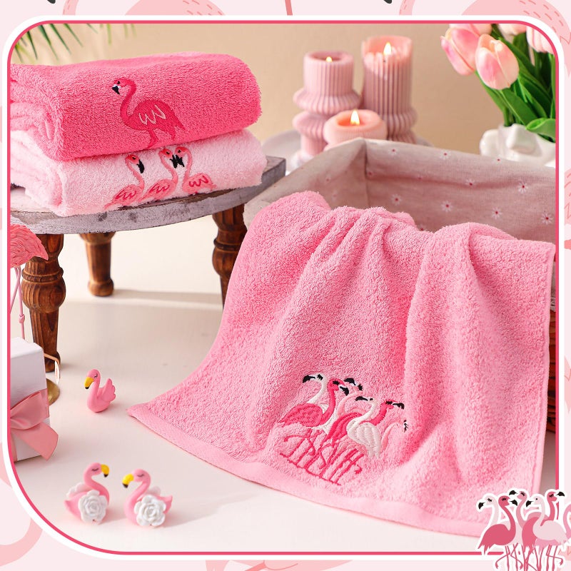 Hahafelt 3 Pack Pink Flamingo Hand Towels for Bathroom 100% Cotton Embroidered Beach Bathroom Towels 13.78 x 29.53 Inch Soft Absorbent (Pink, Flamingo) - Image 5