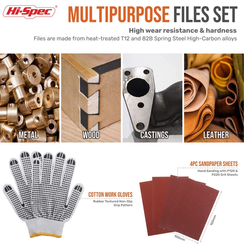 Hi-Spec Hi-Spec 17 Piece Metal Hand & Needle File Tool Kit Set. Large & Small Mini T12 Carbon Steel Flat, Half-Round, Round & Triangle Files. Complete in a Zipper Case with a Brush  - Image 5