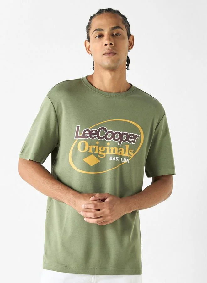 Lee Cooper Logo Print Crew Neck T-shirt with Short Sleeves