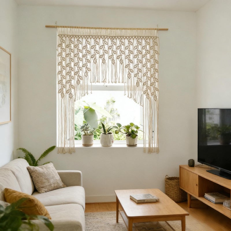 M MANUAL Macrame Valance Curtain 33.4x43.3Inch Farmhouse Boho Curtains Lvory Color Leaf Tassels MacramÃ© Wall Curtain Macrame Wall Hanging Wall Decor Boho Wedding Arch - Image 5