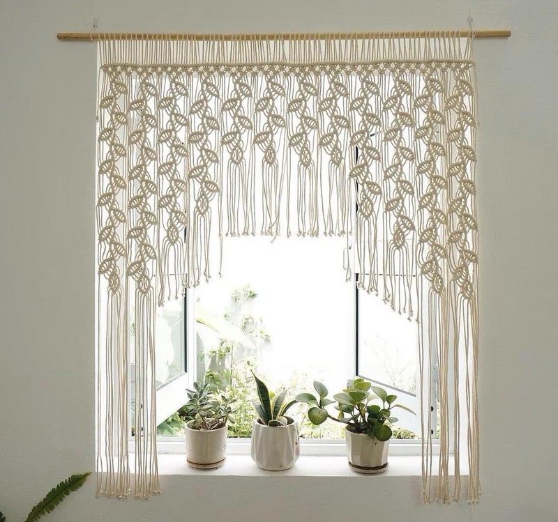 M MANUAL Macrame Valance Curtain 33.4x43.3Inch Farmhouse Boho Curtains Lvory Color Leaf Tassels MacramÃ© Wall Curtain Macrame Wall Hanging Wall Decor Boho Wedding Arch - Image 1