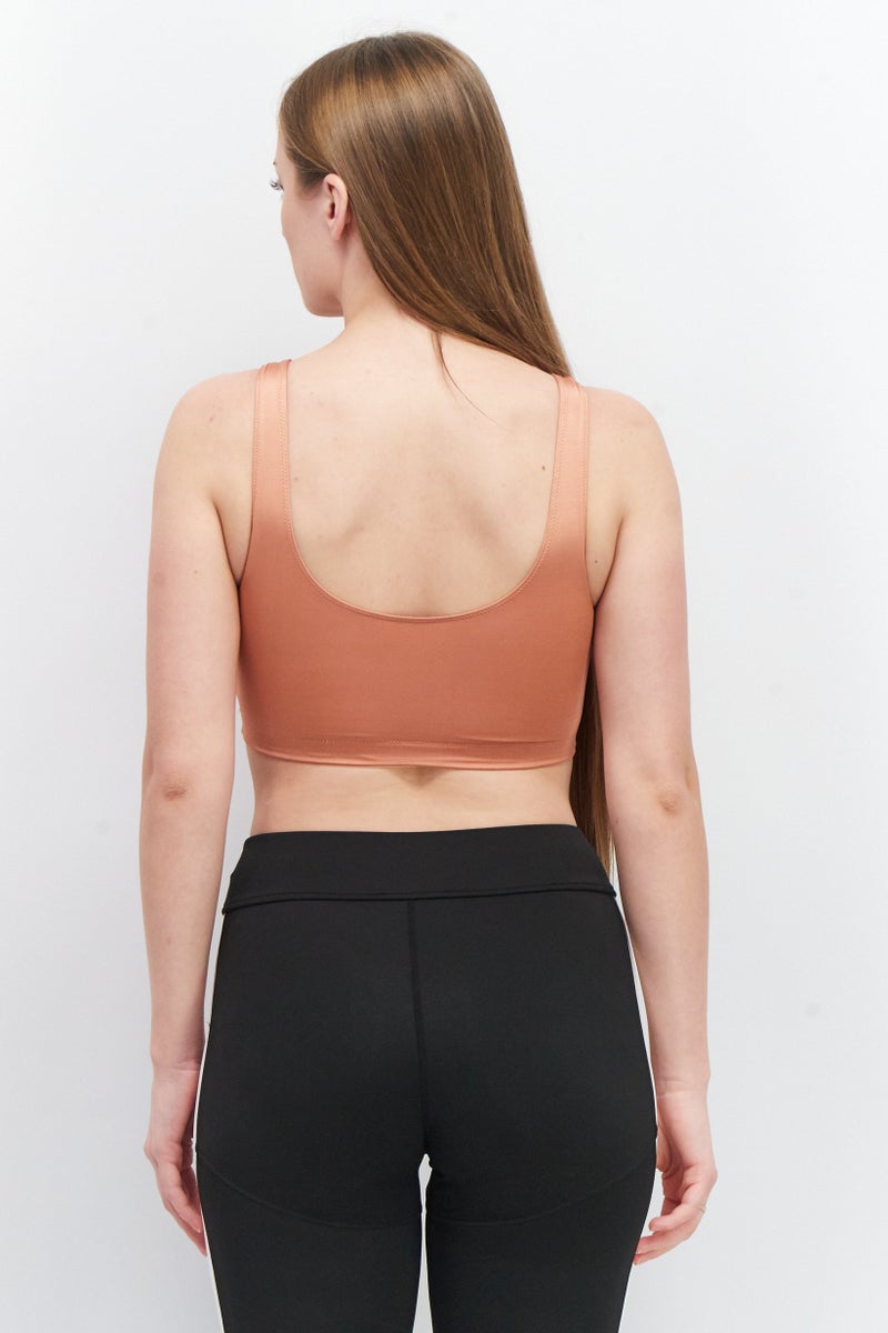 Weekday Women U-Neck Sleeveless Plain Tank Top, Rust - Image 3