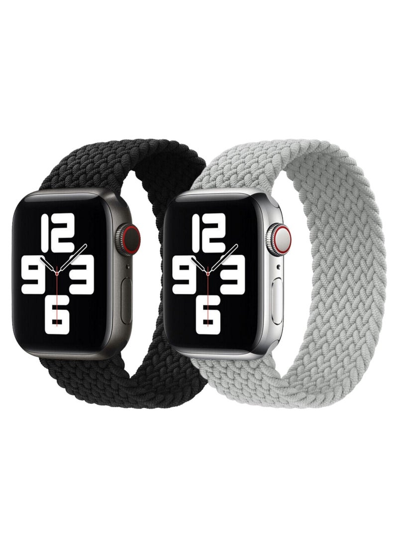 YOMNA Braided Solo Loop Band Strap for Apple Watch Series 42/44/45mm Black Strap with Pearl White Strap(set of 2)  - Image 1