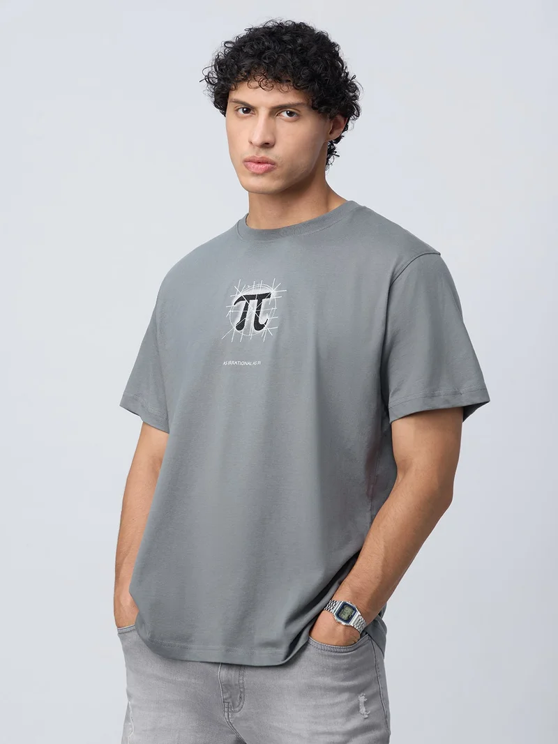 ذا سوليد ستور The Souled Store: Irrational as Pi Men and Boys Short Sleeves Round Neck Embroidered Cotton Relaxed Fit Lightweight All-Season Graphic Printed T-Shirt