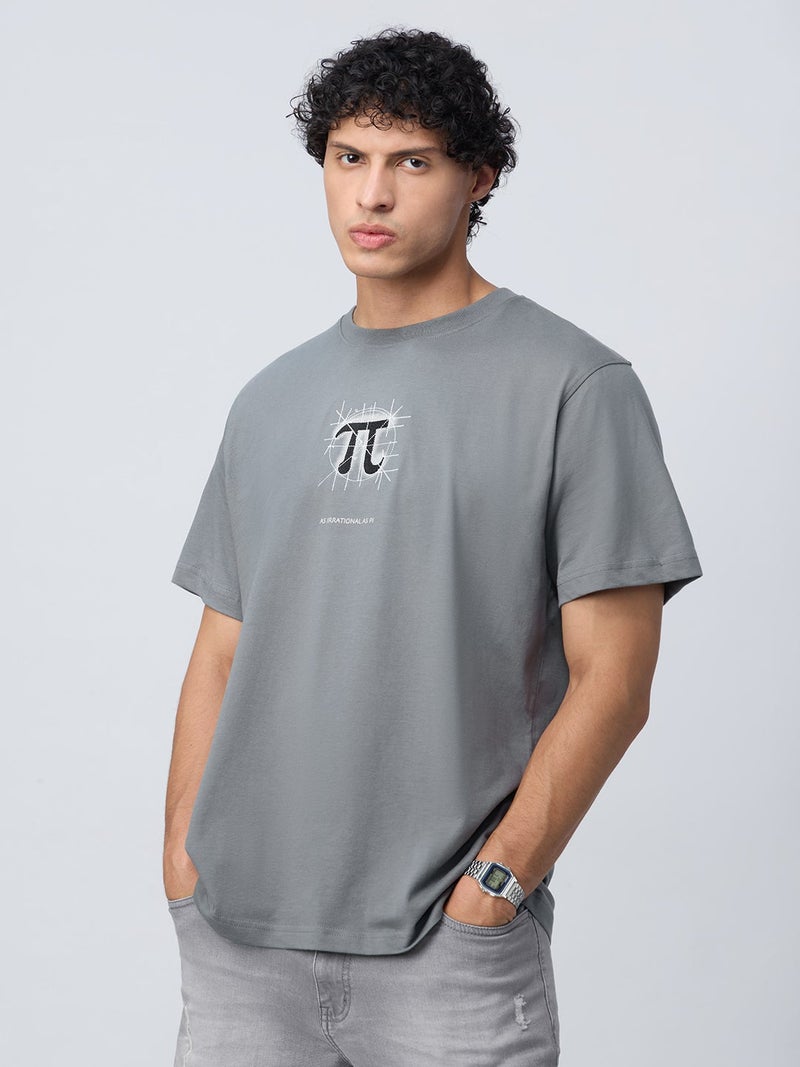 The Souled Store: Irrational as Pi Men and Boys Short Sleeves Round Neck Embroidered Cotton Relaxed Fit Lightweight All-Season Graphic Printed T-Shirt - Image 1