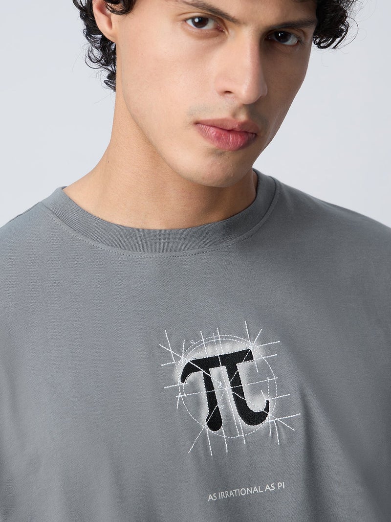 The Souled Store: Irrational as Pi Men and Boys Short Sleeves Round Neck Embroidered Cotton Relaxed Fit Lightweight All-Season Graphic Printed T-Shirt - Image 5