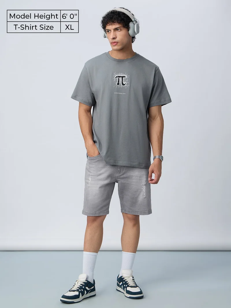 ذا سوليد ستور The Souled Store: Irrational as Pi Men and Boys Short Sleeves Round Neck Embroidered Cotton Relaxed Fit Lightweight All-Season Graphic Printed T-Shirt
