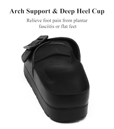 Haifago Women's Black Platform Sandals with Arch Support, Adjustable Single Buckle Slides, Comfort EVA Slide Lightweight Thick Soles - Image 4