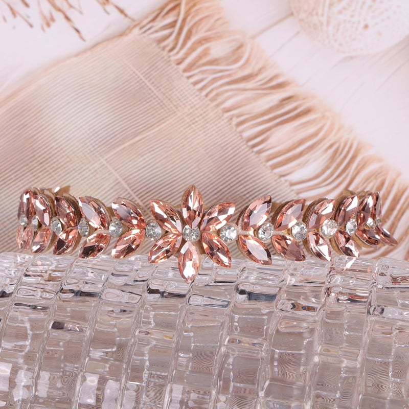 NNR Headband Crystal Rhinestone Band Headband Accessories for Girls Dressy Head Band Fashion Headpieces Full Hair Hoop Wedding for Women (Peach, Sleek hair band) - Image 3