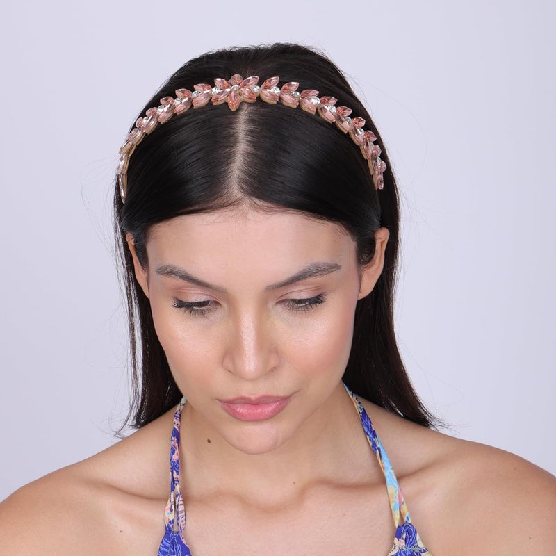 NNR Headband Crystal Rhinestone Band Headband Accessories for Girls Dressy Head Band Fashion Headpieces Full Hair Hoop Wedding for Women (Peach, Sleek hair band) - Image 5