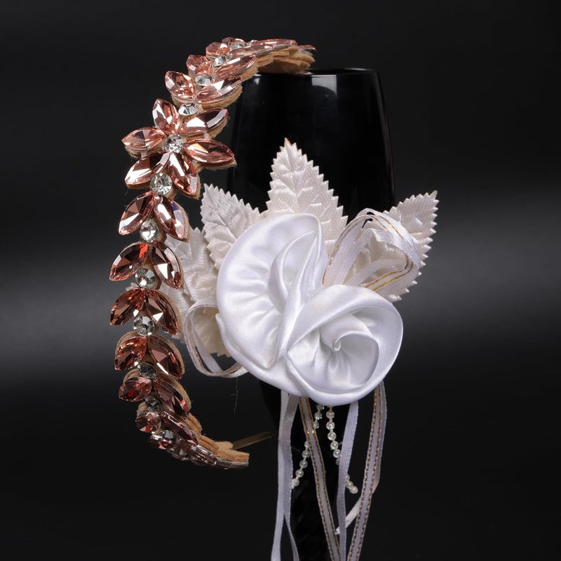 NNR Headband Crystal Rhinestone Band Headband Accessories for Girls Dressy Head Band Fashion Headpieces Full Hair Hoop Wedding for Women (Peach, Sleek hair band) - Image 2