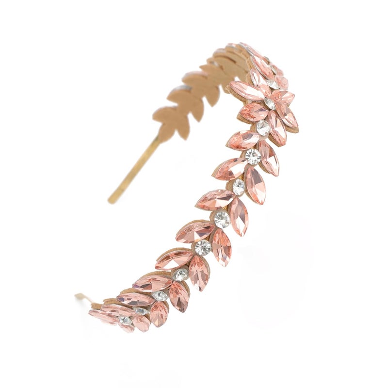 NNR Headband Crystal Rhinestone Band Headband Accessories for Girls Dressy Head Band Fashion Headpieces Full Hair Hoop Wedding for Women (Peach, Sleek hair band) - Image 1