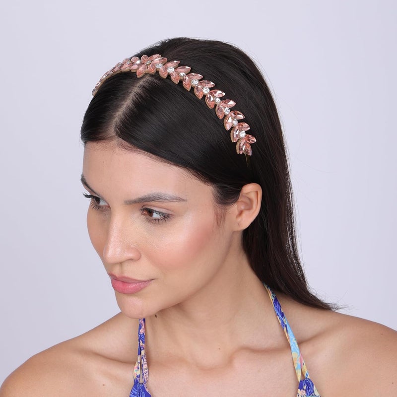 NNR Headband Crystal Rhinestone Band Headband Accessories for Girls Dressy Head Band Fashion Headpieces Full Hair Hoop Wedding for Women (Peach, Sleek hair band) - Image 4