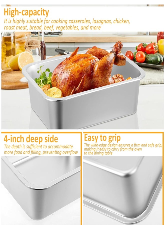 CODOHI 4 Inch Extra Deep Lasagna Baking Pan with Lid, 10.6x14.1 Inch 304 Stainless Steel Large Baking Dish Tray for Oven, Thick Metal Roasting Pan for Casserole Brownie Turkey, Silver - Image 4