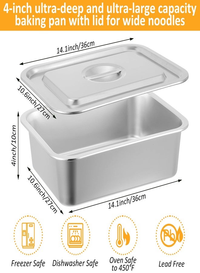 CODOHI 4 Inch Extra Deep Lasagna Baking Pan with Lid, 10.6x14.1 Inch 304 Stainless Steel Large Baking Dish Tray for Oven, Thick Metal Roasting Pan for Casserole Brownie Turkey, Silver - Image 2