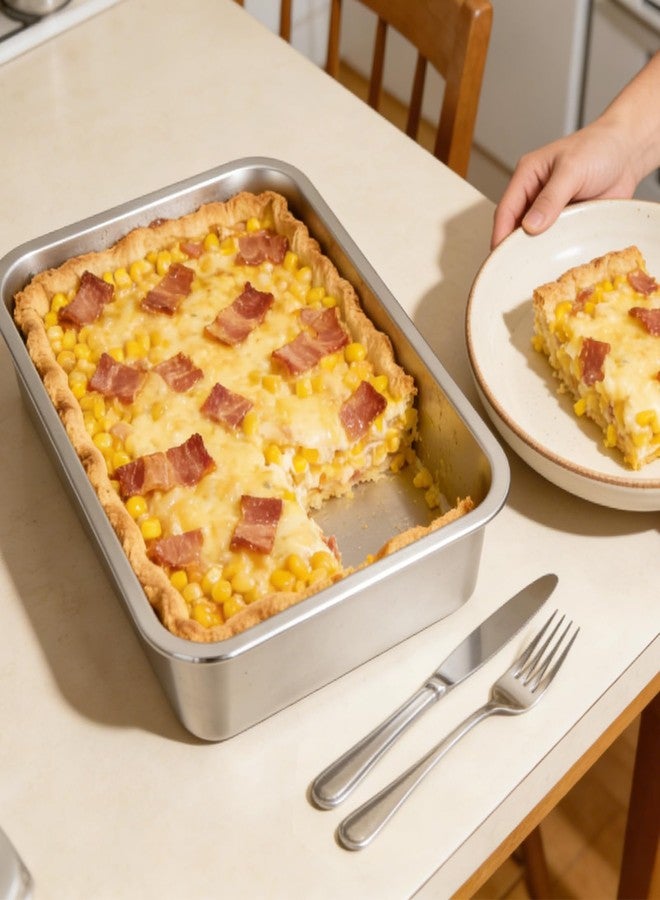 CODOHI 4 Inch Extra Deep Lasagna Baking Pan with Lid, 10.6x14.1 Inch 304 Stainless Steel Large Baking Dish Tray for Oven, Thick Metal Roasting Pan for Casserole Brownie Turkey, Silver - Image 3