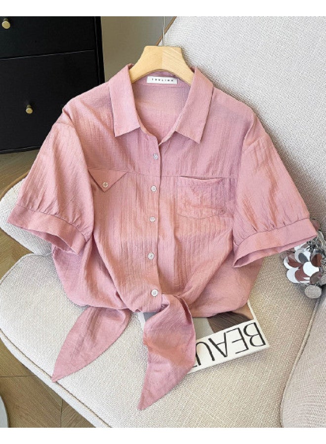 TonLion Short Sleeve Blouse Women Summer 2025 New Design Tie Detail Slim Fit Korean Style Office Top - Image 1