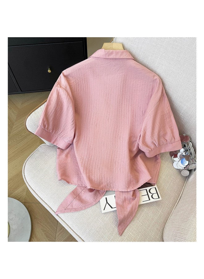 TonLion Short Sleeve Blouse Women Summer 2025 New Design Tie Detail Slim Fit Korean Style Office Top - Image 3