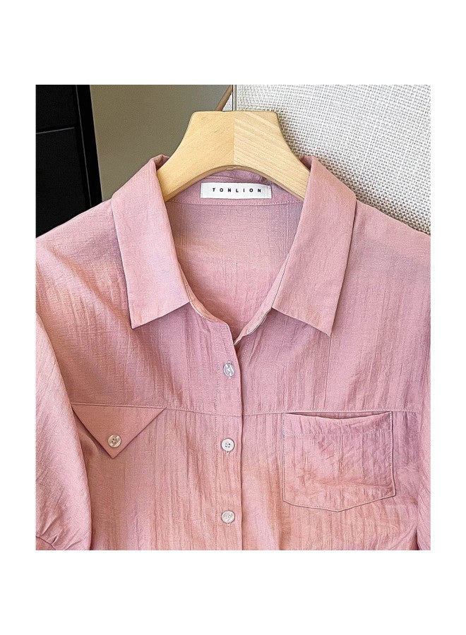 TonLion Short Sleeve Blouse Women Summer 2025 New Design Tie Detail Slim Fit Korean Style Office Top - Image 4