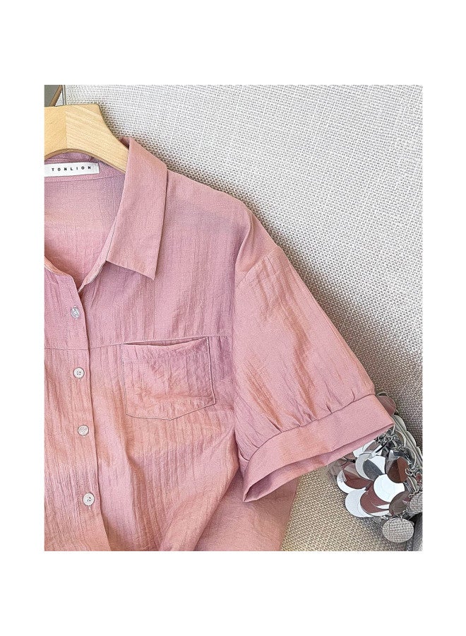 TonLion Short Sleeve Blouse Women Summer 2025 New Design Tie Detail Slim Fit Korean Style Office Top - Image 5