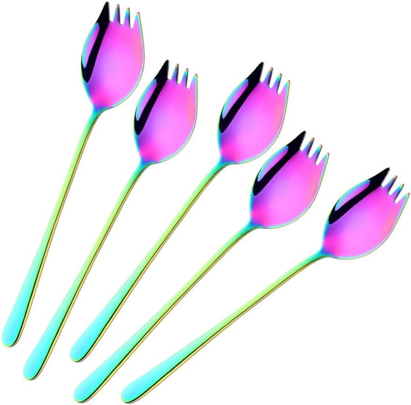 BOOTLION Sporks 2 in 1 Spoons Forks 7 Pieces Mix Color Stainless Steel Reusable Metal Korean Soup Dinner Spoons Camping Flatware Rainbow Color - Image 2