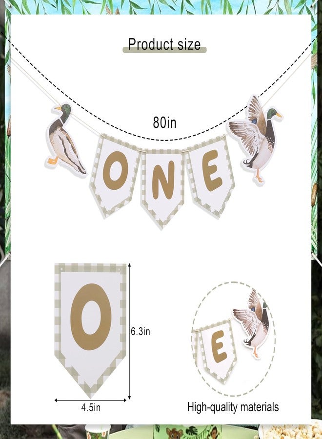 HIKLO One Lucky Duck High Chair Banner - Mallard Duck Party Decoration, Duck Hunting 1st Birthday Banner for Boy, Fall Party Cake Smash Photo Props - Image 2