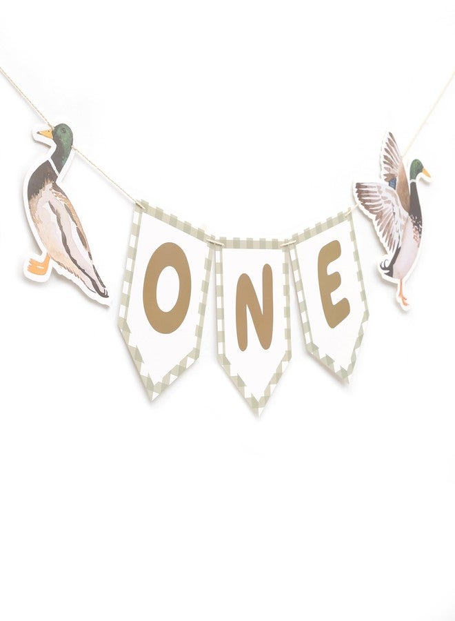 HIKLO One Lucky Duck High Chair Banner - Mallard Duck Party Decoration, Duck Hunting 1st Birthday Banner for Boy, Fall Party Cake Smash Photo Props - Image 1