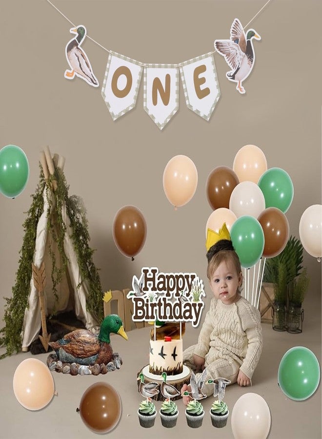 HIKLO One Lucky Duck High Chair Banner - Mallard Duck Party Decoration, Duck Hunting 1st Birthday Banner for Boy, Fall Party Cake Smash Photo Props - Image 4