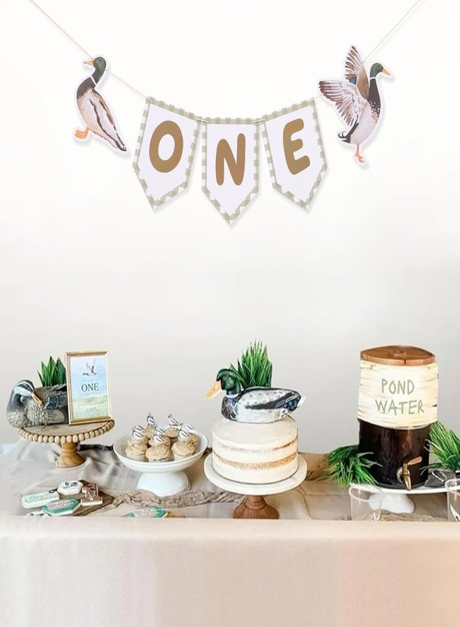 HIKLO One Lucky Duck High Chair Banner - Mallard Duck Party Decoration, Duck Hunting 1st Birthday Banner for Boy, Fall Party Cake Smash Photo Props - Image 3