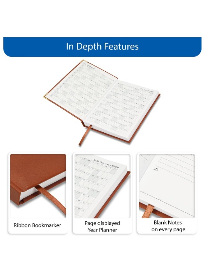 FIS 2026 Diary, A5 Size Diary(148x210mm), Hard Cover Vinyl Materials, 1 Side Padded, Golden Corners, English, 60 gsm White Paper, Brown Color-FSDI22E26BR - Image 5