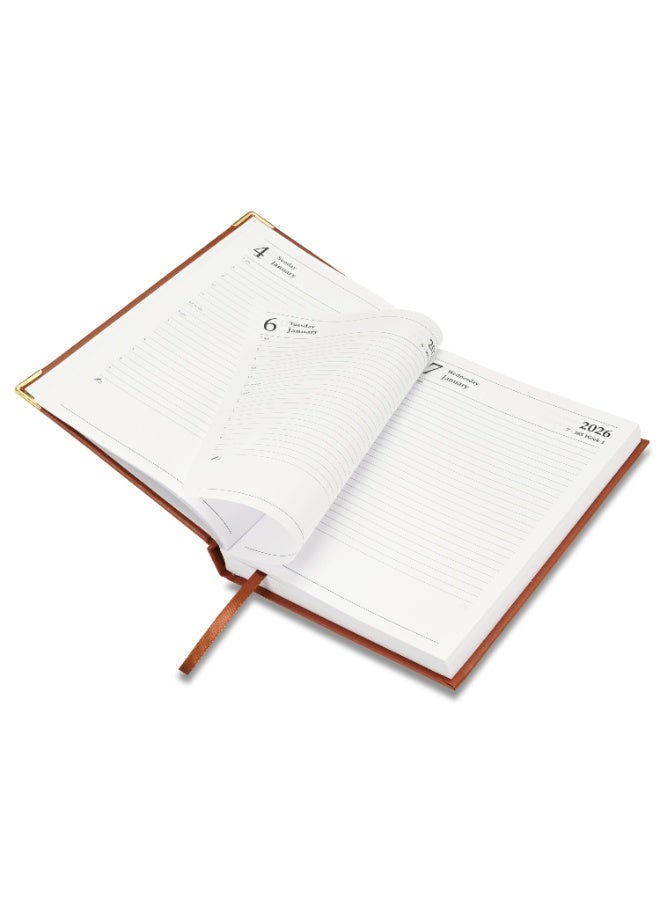 FIS 2026 Diary, A5 Size Diary(148x210mm), Hard Cover Vinyl Materials, 1 Side Padded, Golden Corners, English, 60 gsm White Paper, Brown Color-FSDI22E26BR - Image 4