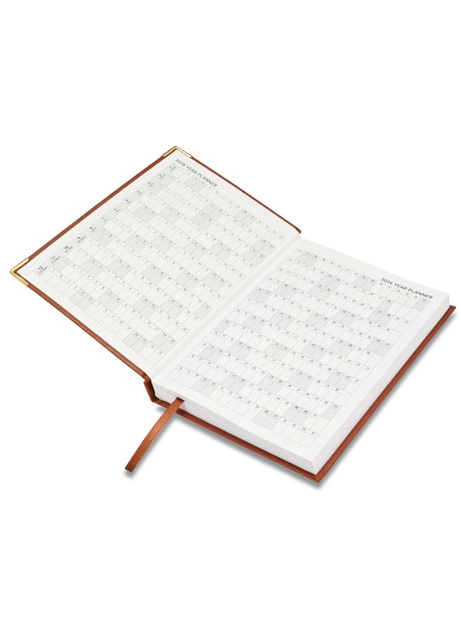 FIS 2026 Diary, A5 Size Diary(148x210mm), Hard Cover Vinyl Materials, 1 Side Padded, Golden Corners, English, 60 gsm White Paper, Brown Color-FSDI22E26BR - Image 3