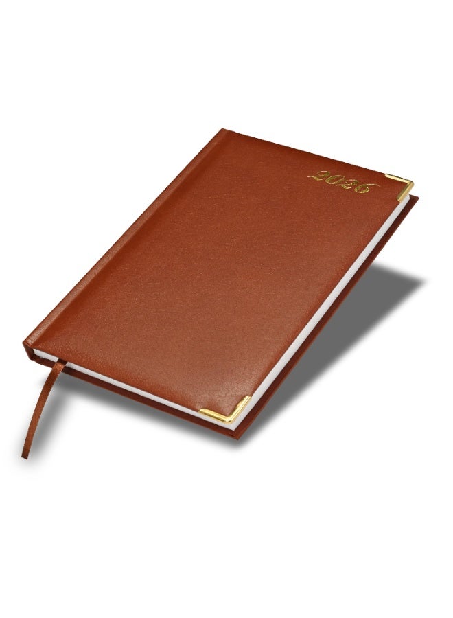 FIS 2026 Diary, A5 Size Diary(148x210mm), Hard Cover Vinyl Materials, 1 Side Padded, Golden Corners, English, 60 gsm White Paper, Brown Color-FSDI22E26BR - Image 1